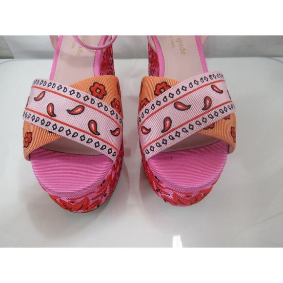 Kate Spade New York Rio Bandana Patchwork Platform Sandals Persimmon Size 9 - Picture 5 of 10